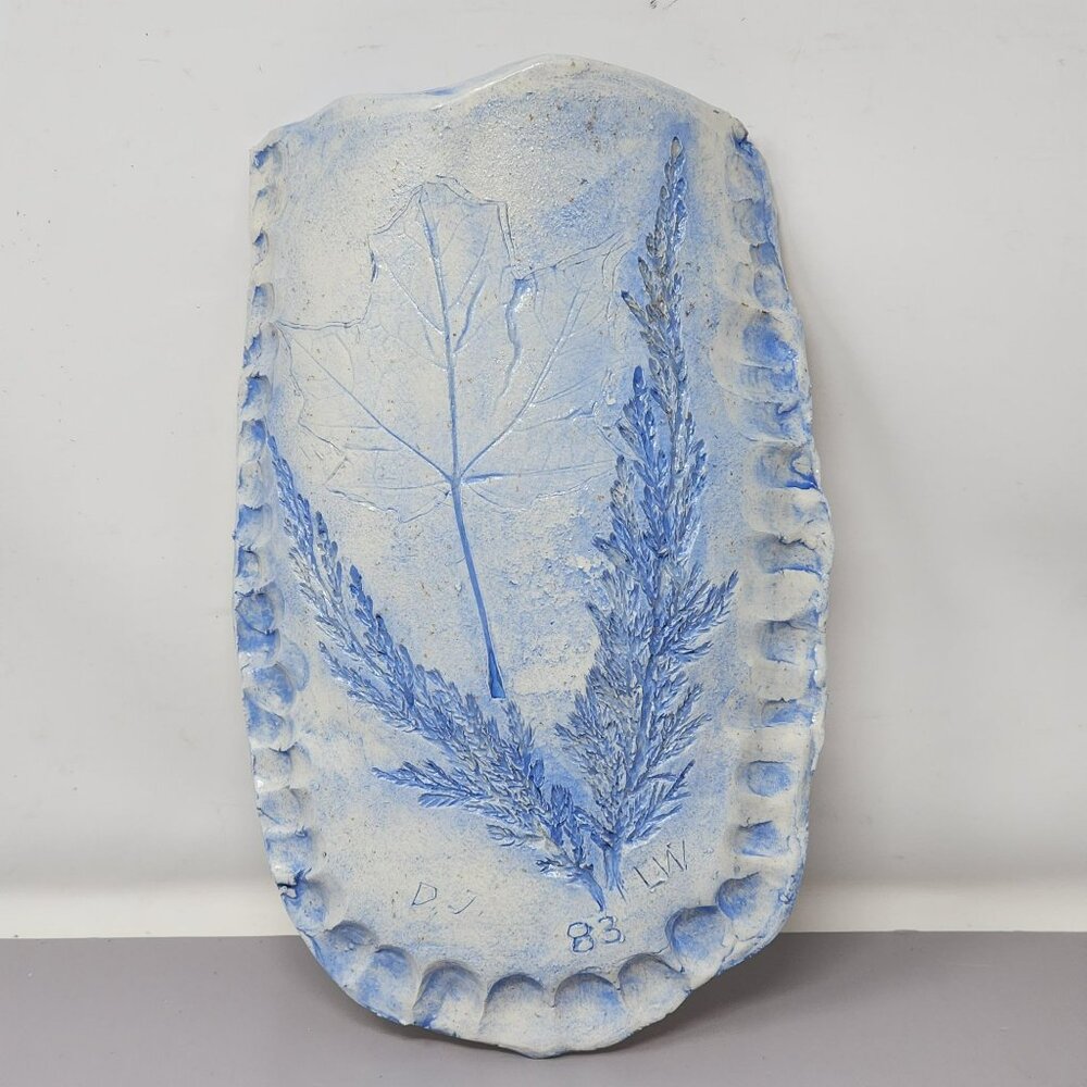 Vintage Hand Made‎ Blue Leaf & Fern Wall Hanging Art Piece Ceramic